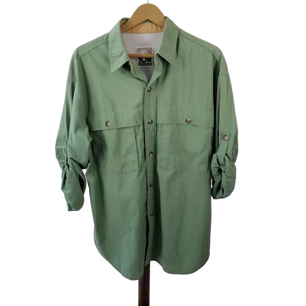 10 X Green Vented Cool Mesh Fishing Shirt Vintage USA Very Good Size Large